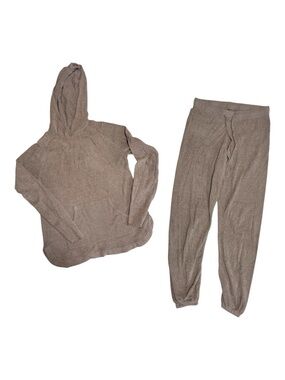 Barefoot Dreams CozyChic Ultra Lite Hoodie and Jogger Lounge Set Taupe Brown Sm